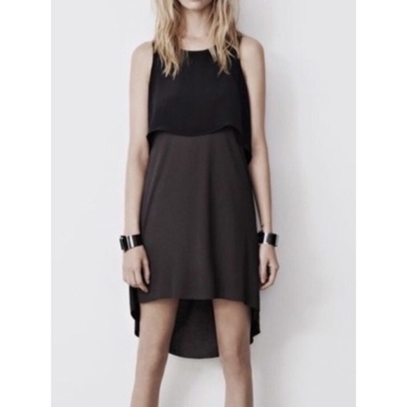 AllSaints Silk Viscose Black & Gray High Low Hem Dress US 0 EU‎ 32 - Picture 1 of 8